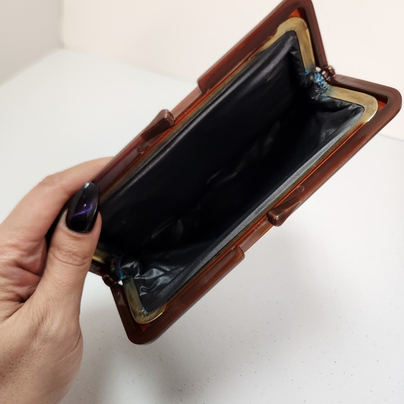 Vintage Brocade Embroidered Floral Kisslock Clutch Purse Cottagecore Grannycore - Picture 4 of 6